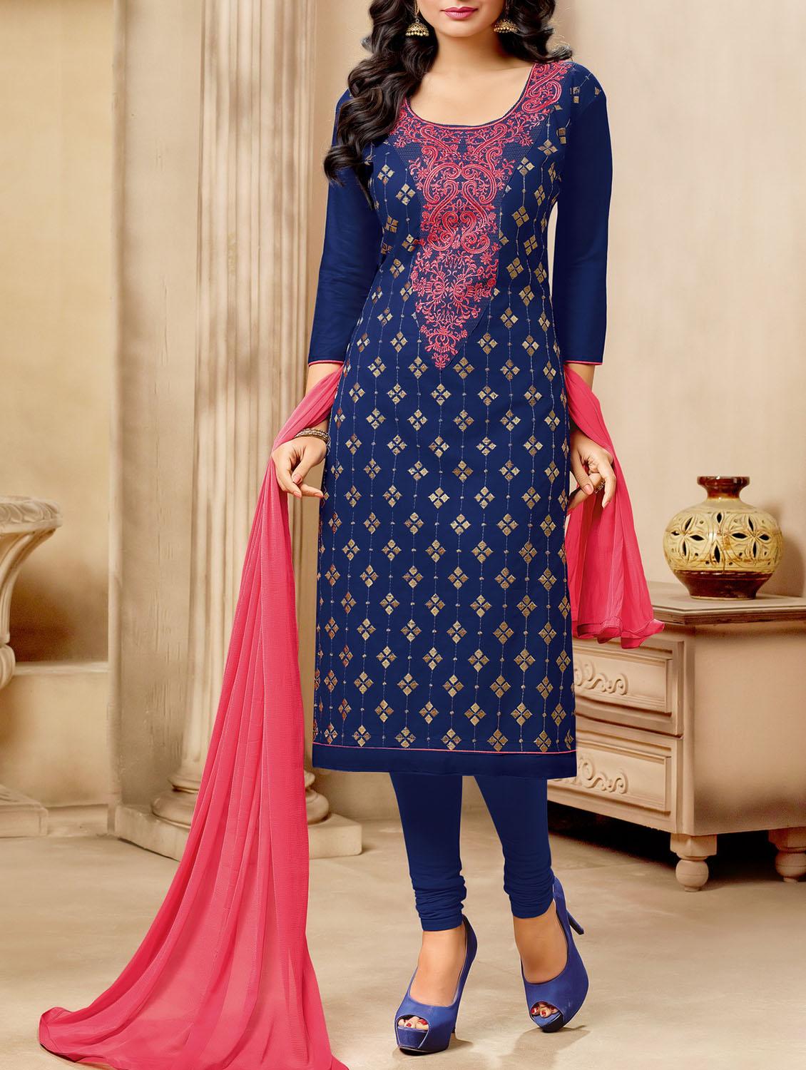 blue churidaar suits dress material - 14192837 - Zoom Image - 1