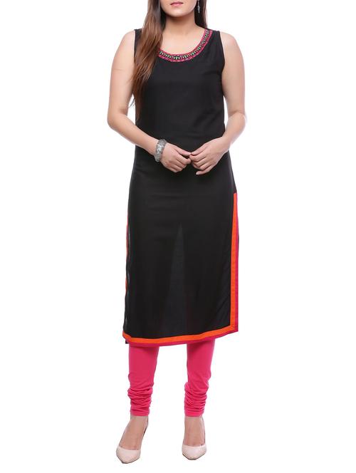 black viscose straight kurta - 14194154 - Standard Image - 1