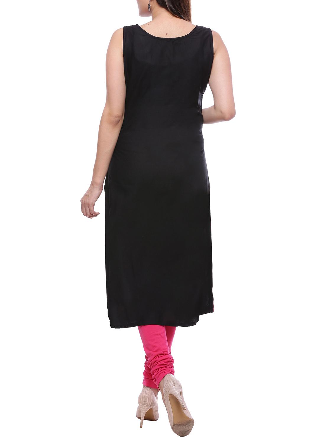 black viscose straight kurta - 14194154 - Zoom Image - 3