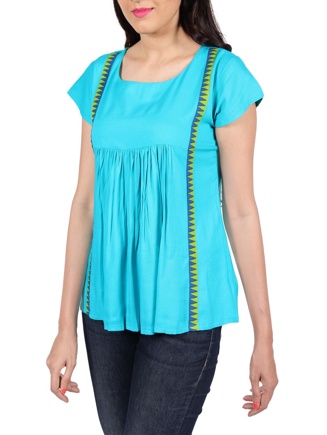 blue rayon flared kurta - 14195001 - Zoom Image - 2