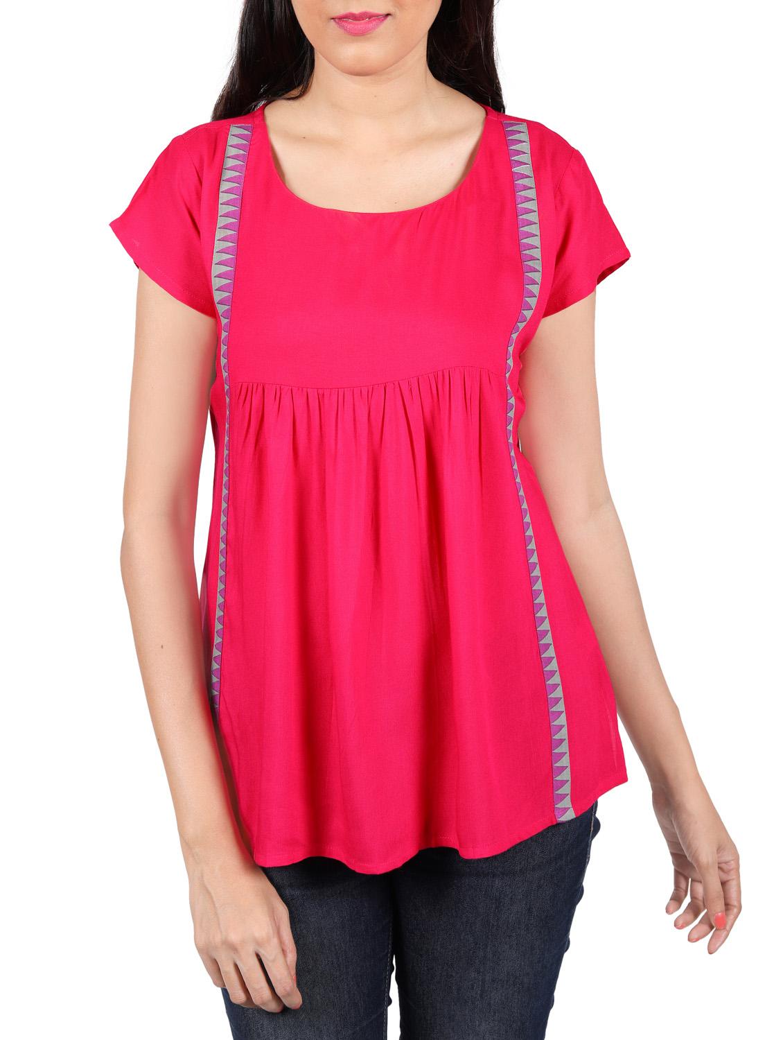 pink cotton straight kurti - 14195002 - Zoom Image - 1
