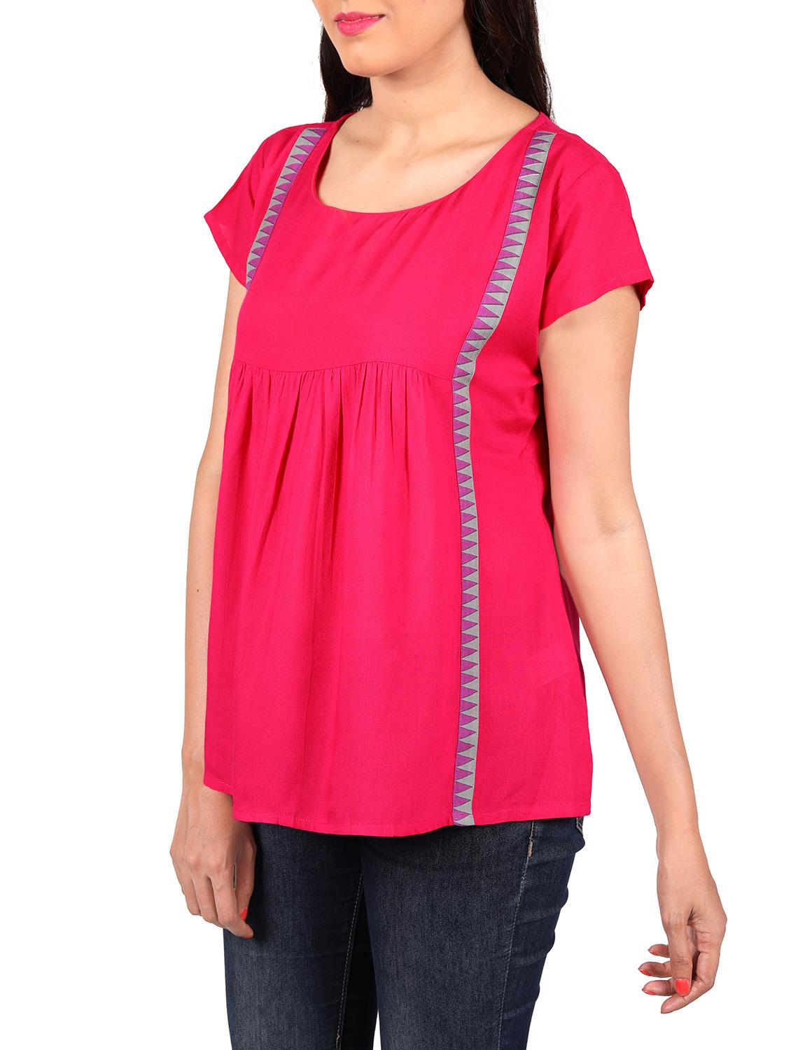 pink cotton straight kurti - 14195002 - Zoom Image - 2