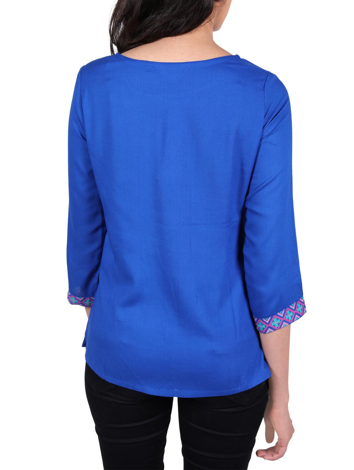 blue cotton straight kurti - 14195013 - Zoom Image - 2