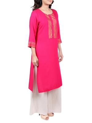 pink viscose straight kurta - 14195018 - Standard Image - 2