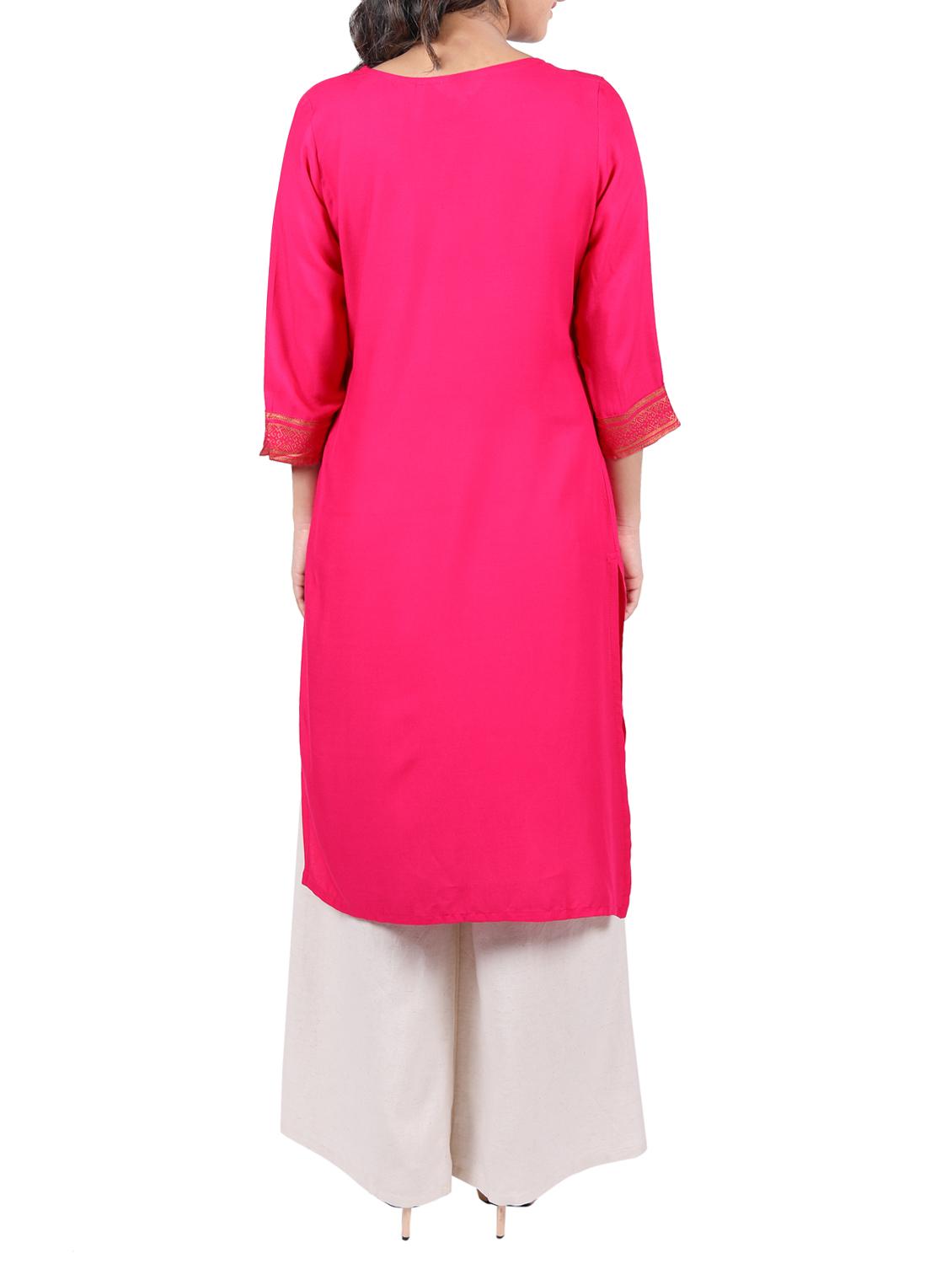pink viscose straight kurta - 14195018 - Zoom Image - 3