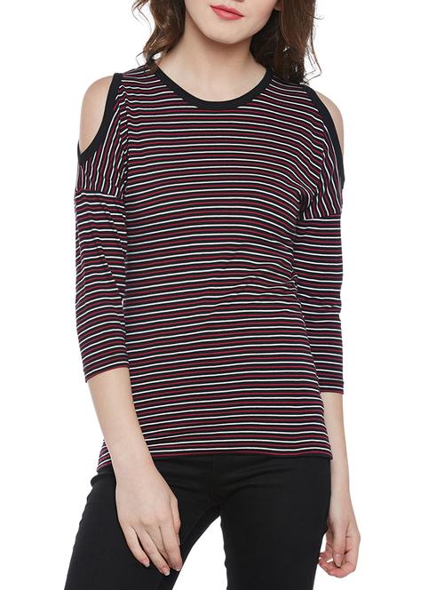 cold shoulder striped top - 14195595 - Very Small Image - 1