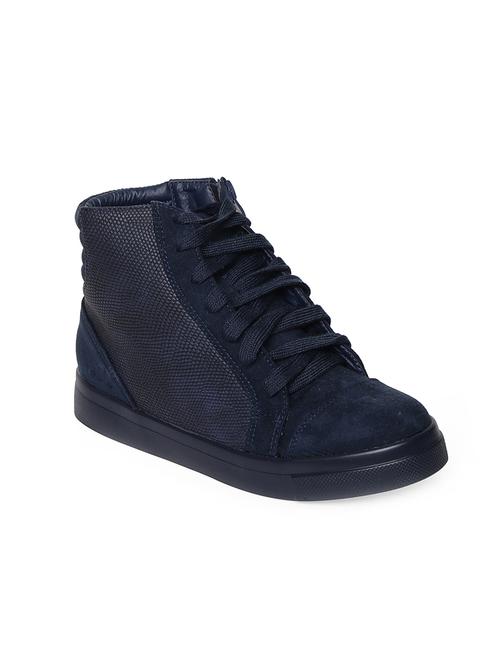 blue faux leather laceup sneakers - 14195614 - Standard Image - 1