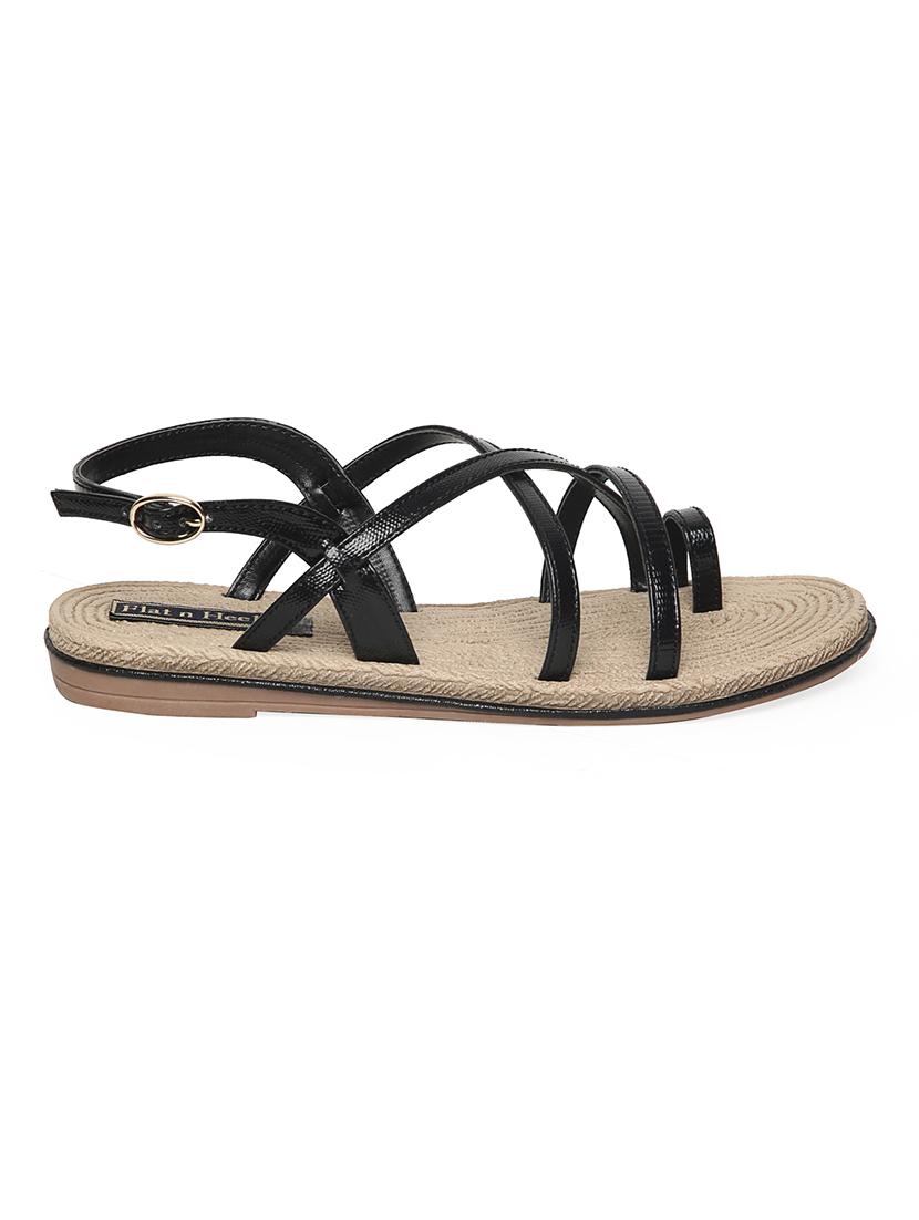 black faux leather one toe sandals - 14195649 - Zoom Image - 2