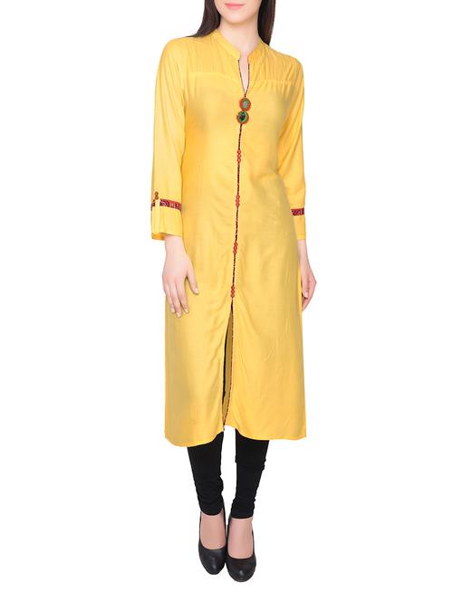 yellow viscose straight kurta - 14196246 - Standard Image - 1