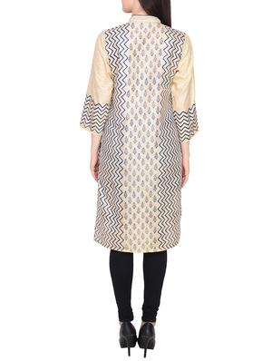 beige chanderi straight kurta - 14196256 - Standard Image - 3