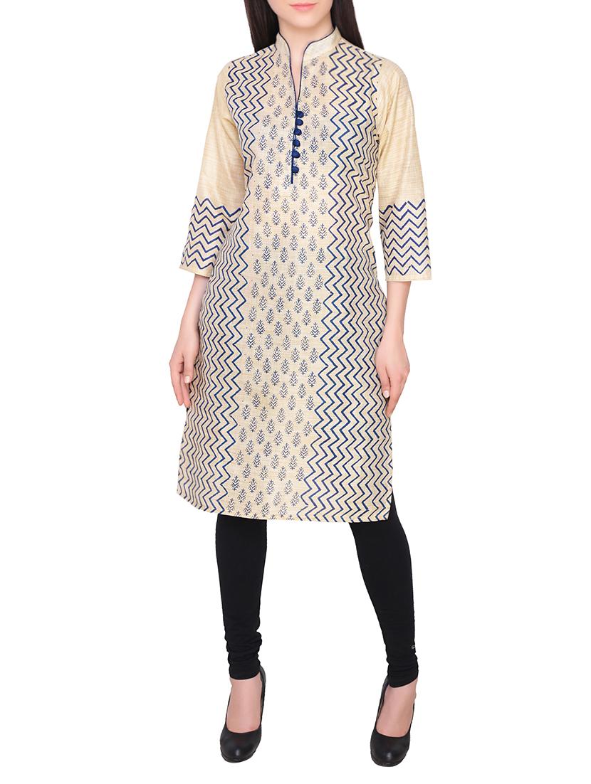 beige chanderi straight kurta - 14196256 - Zoom Image - 1