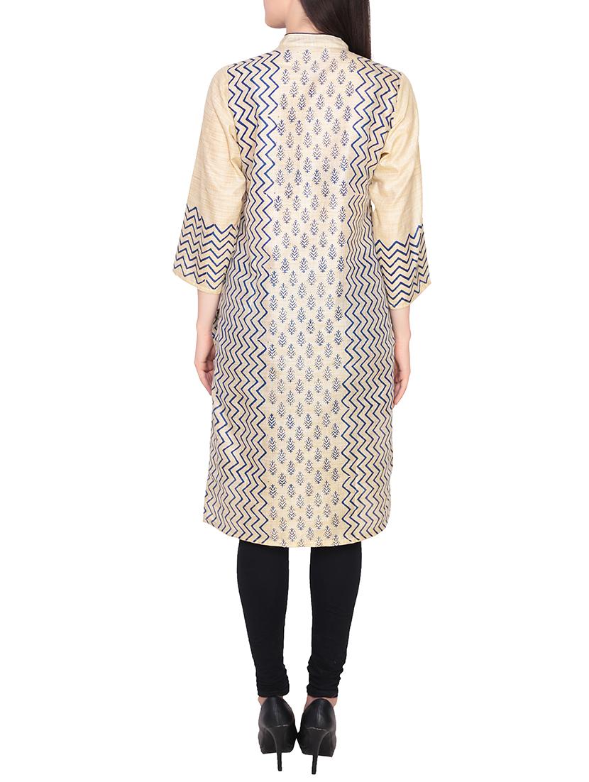 beige chanderi straight kurta - 14196256 - Zoom Image - 3