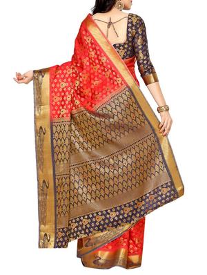 red tussar silk kanjivaram saree with blouse - 14198608 - Standard Image - 2