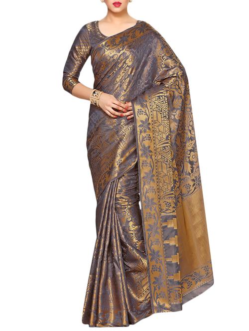 grey art silk kanjivaram saree with blouse - 14198620 - Standard Image - 1