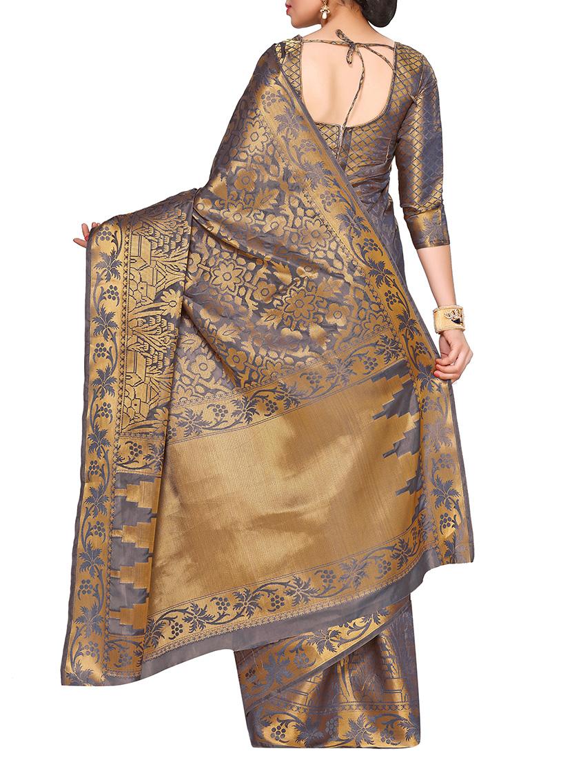 grey art silk kanjivaram saree with blouse - 14198620 - Zoom Image - 2