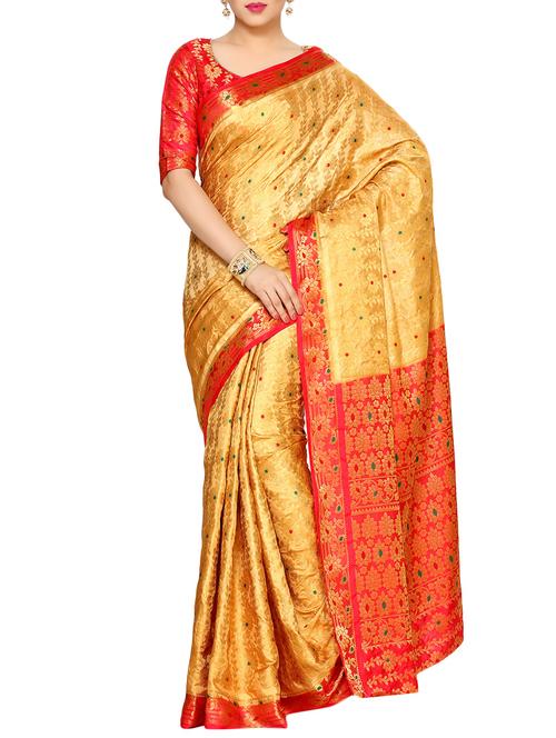 yellow art silk kanjivaram saree with blouse - 14198638 - Standard Image - 1