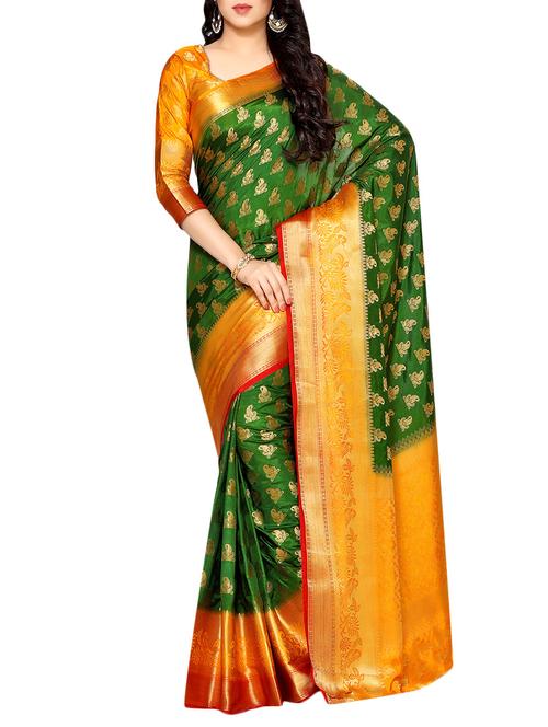 green art silk kanjivaram saree with blouse - 14198659 - Standard Image - 1