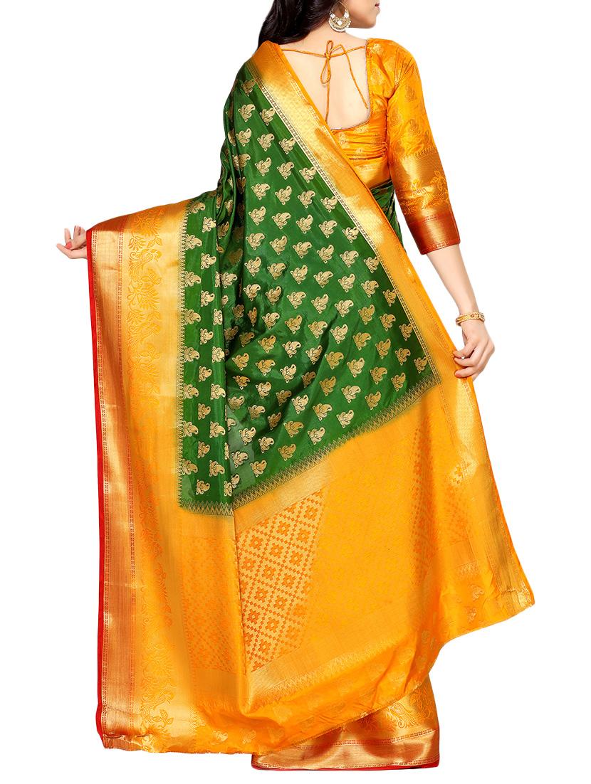 green art silk kanjivaram saree with blouse - 14198659 - Zoom Image - 2