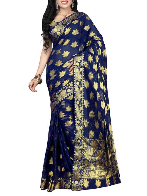 blue silk woven saree with blouse - 14205402 - Standard Image - 1