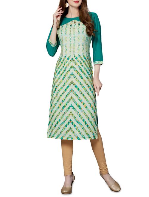 green crepe straight kurta - 14205582 - Standard Image - 1