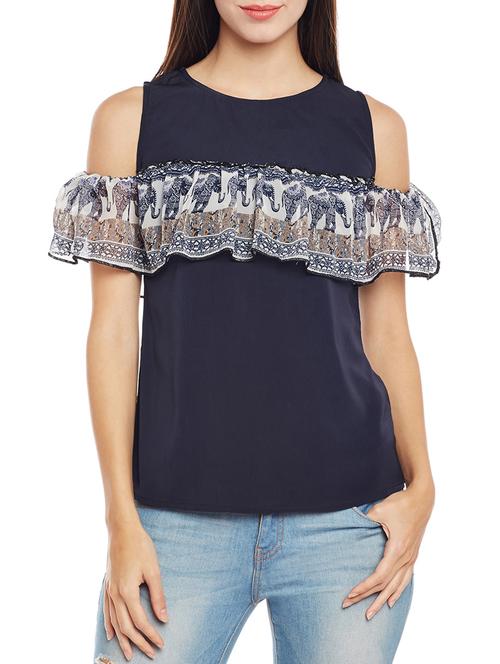 ruffled cold shoulder top - 14206330 - Standard Image - 1