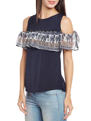 ruffled cold shoulder top - 14206330 - Standard Image - 2