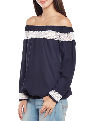 lace insert off shoulder top - 14206333 - Standard Image - 2