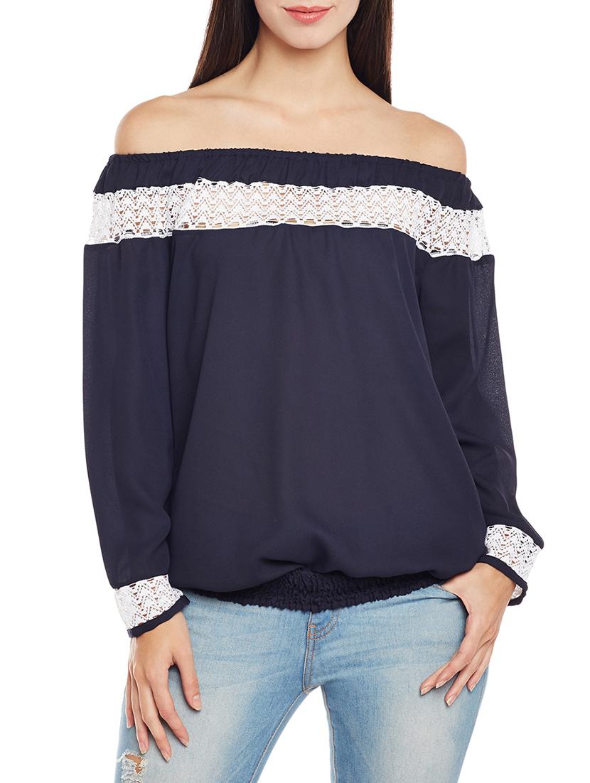 lace insert off shoulder top - 14206333 - Zoom Image - 1