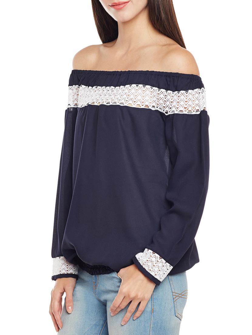 lace insert off shoulder top - 14206333 - Zoom Image - 2
