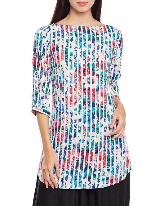blue crepe printed straight kurti - 14206338 - Standard Image - 1