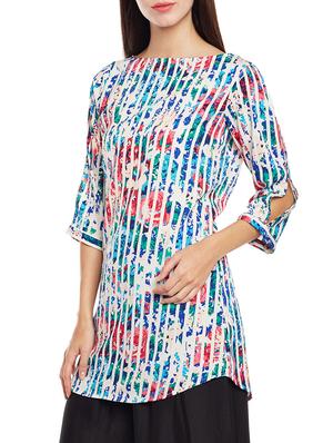blue crepe printed straight kurti - 14206338 - Standard Image - 2