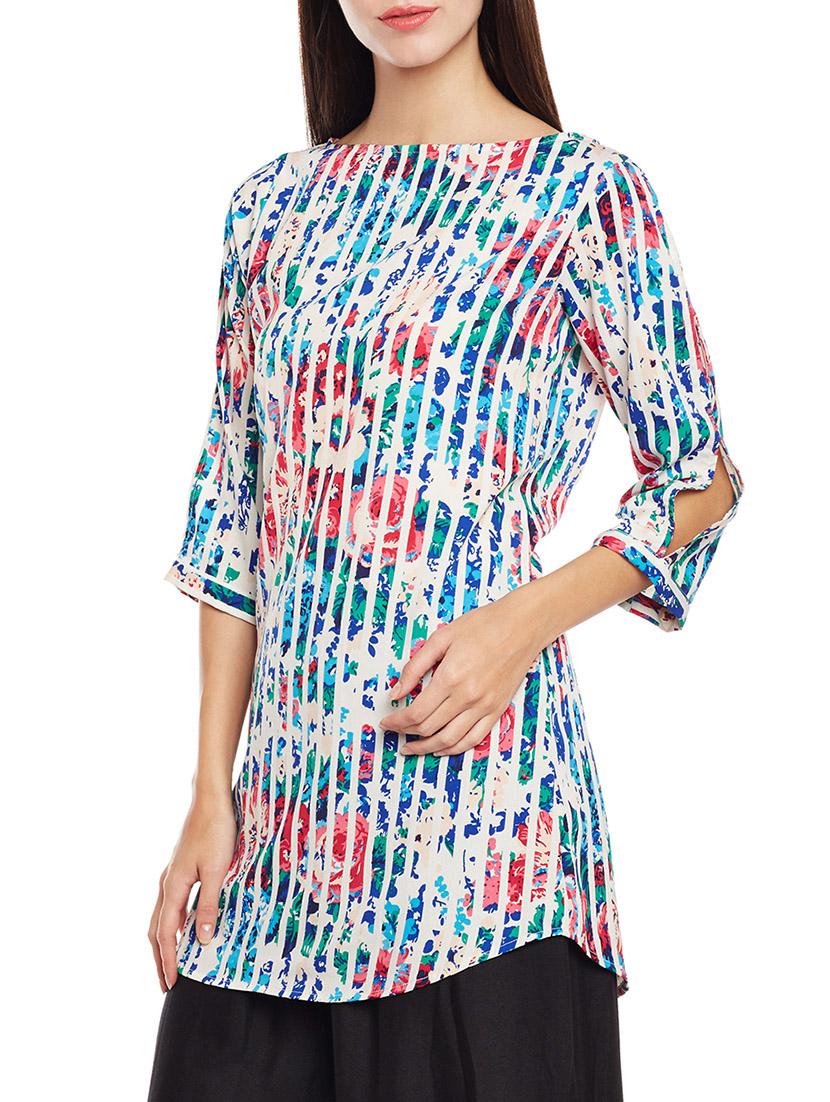 blue crepe printed straight kurti - 14206338 - Zoom Image - 2