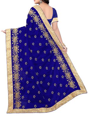 blue silk blend embroidered saree with blouse - 14210365 - Standard Image - 2