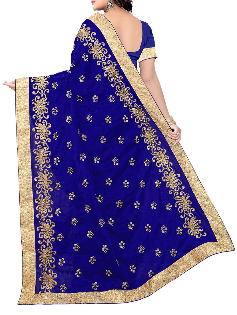 blue silk blend embroidered saree with blouse - 14210365 - Zoom Image - 2