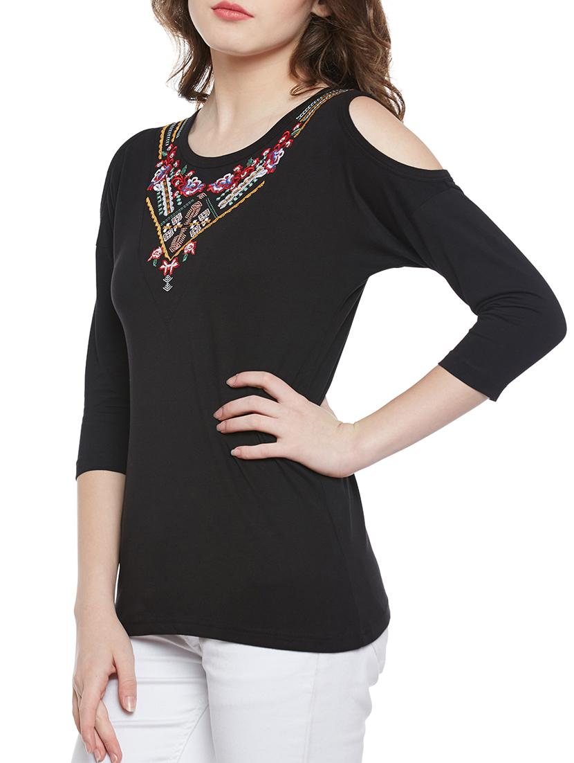 cold shoulder embroidered top - 14212650 - Zoom Image - 2