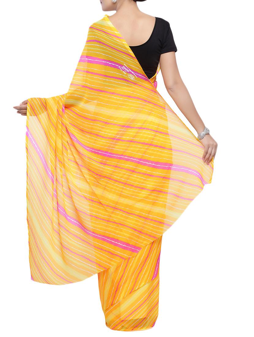 yellow georgette leheriya saree with blouse - 14220519 - Zoom Image - 2