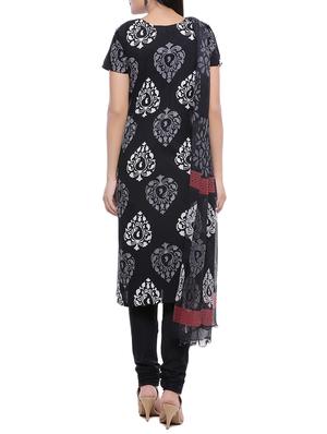 black unstitched churidaar dress material - 14220708 - Standard Image - 3