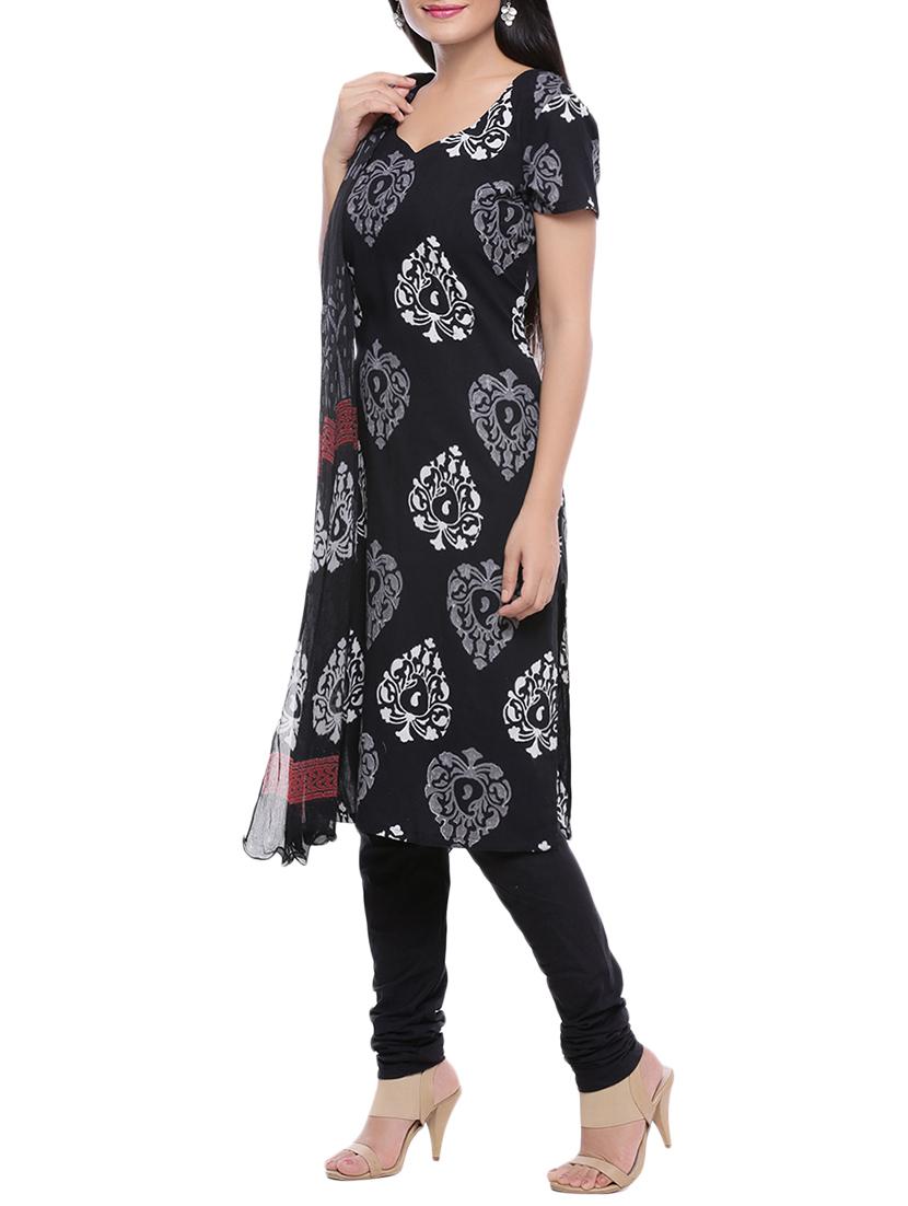 black unstitched churidaar dress material - 14220708 - Zoom Image - 2