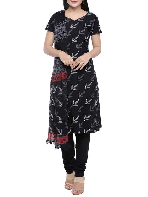 black unstitched churidaar dress material - 14220709 - Standard Image - 1