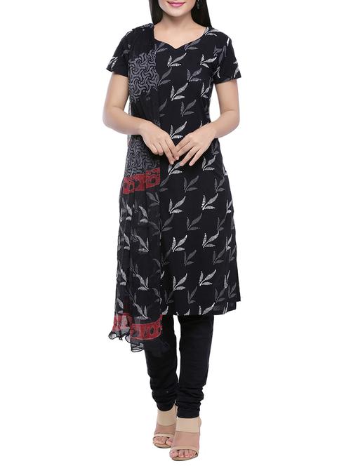 black unstitched churidaar dress material - 14220709 -  Standard Image - 0