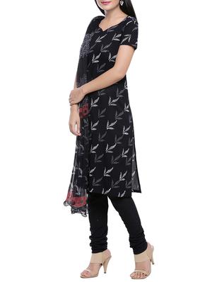 black unstitched churidaar dress material - 14220709 -  Standard Image - 1