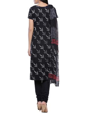 black unstitched churidaar dress material - 14220709 - Standard Image - 3