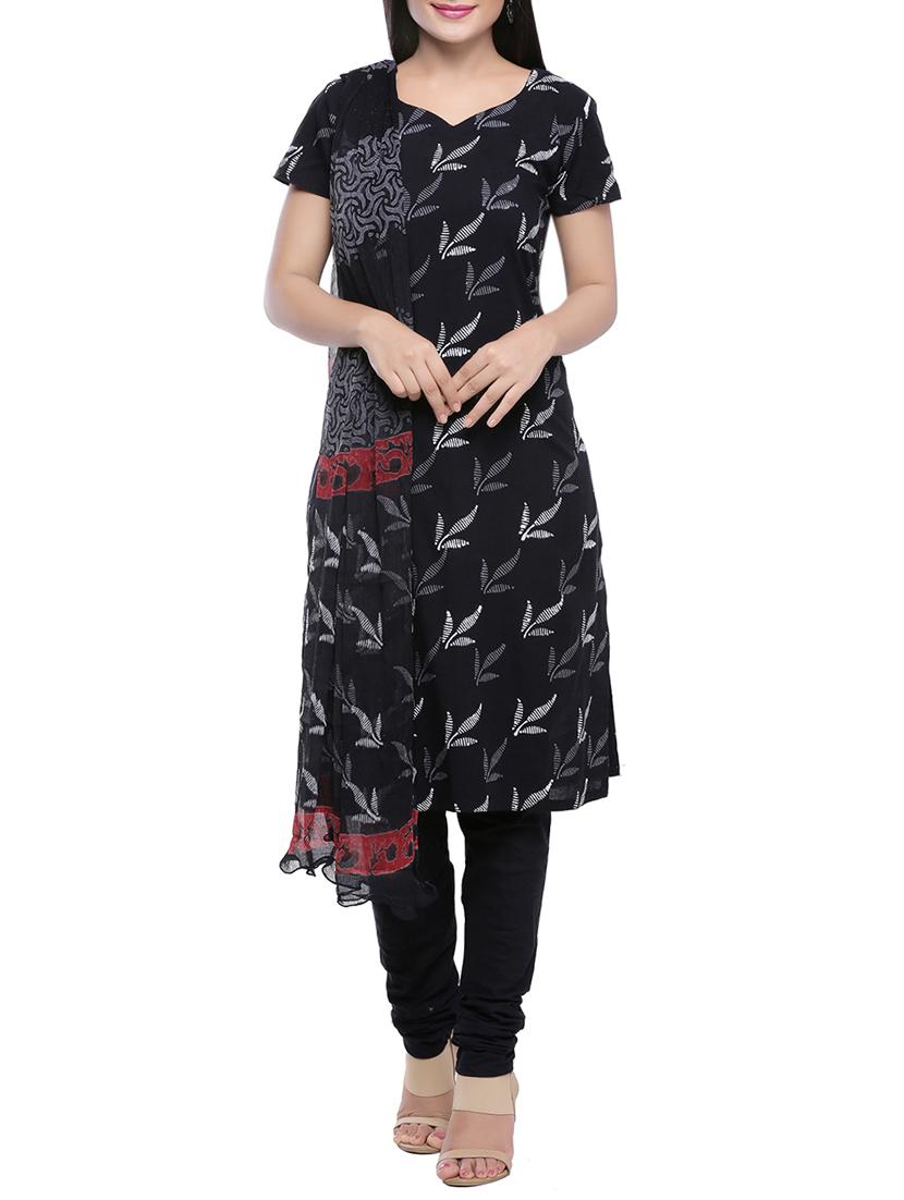 black unstitched churidaar dress material - 14220709 - Zoom Image - 1