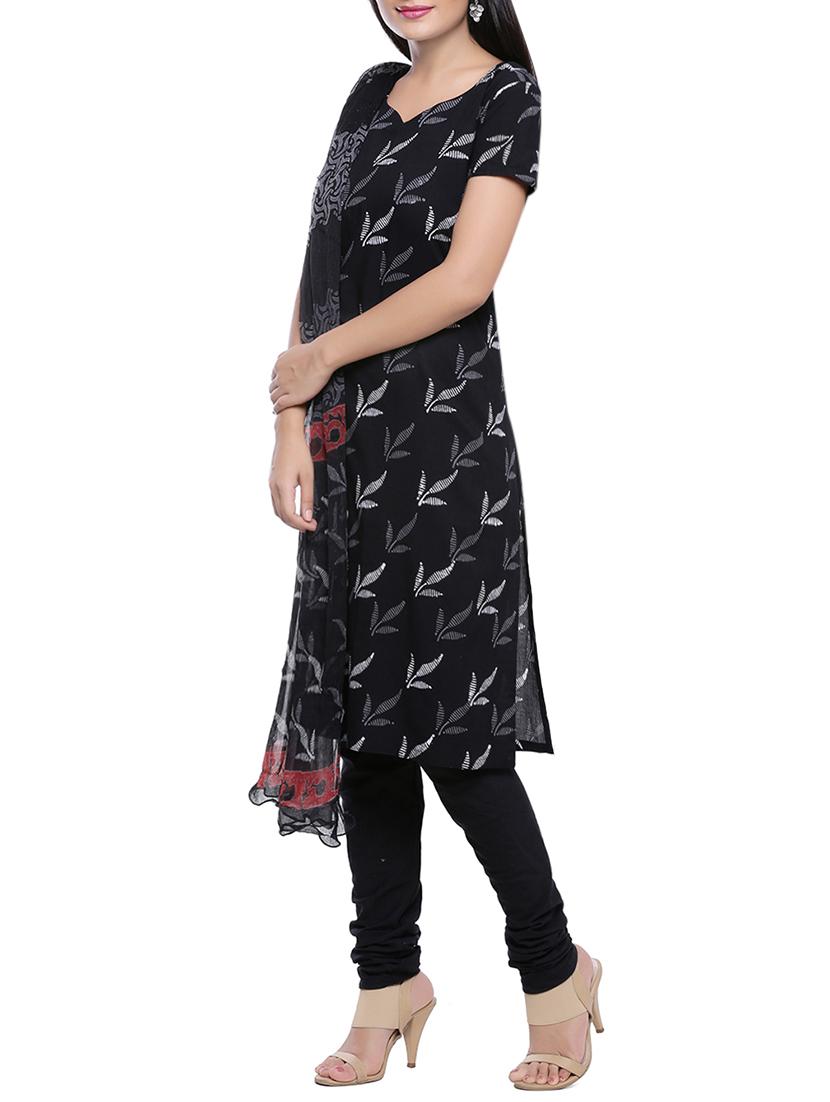 black unstitched churidaar dress material - 14220709 - Zoom Image - 2
