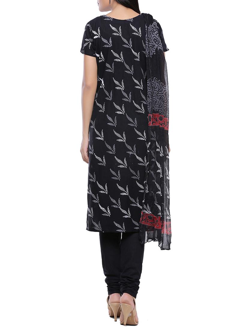 black unstitched churidaar dress material - 14220709 - Zoom Image - 3
