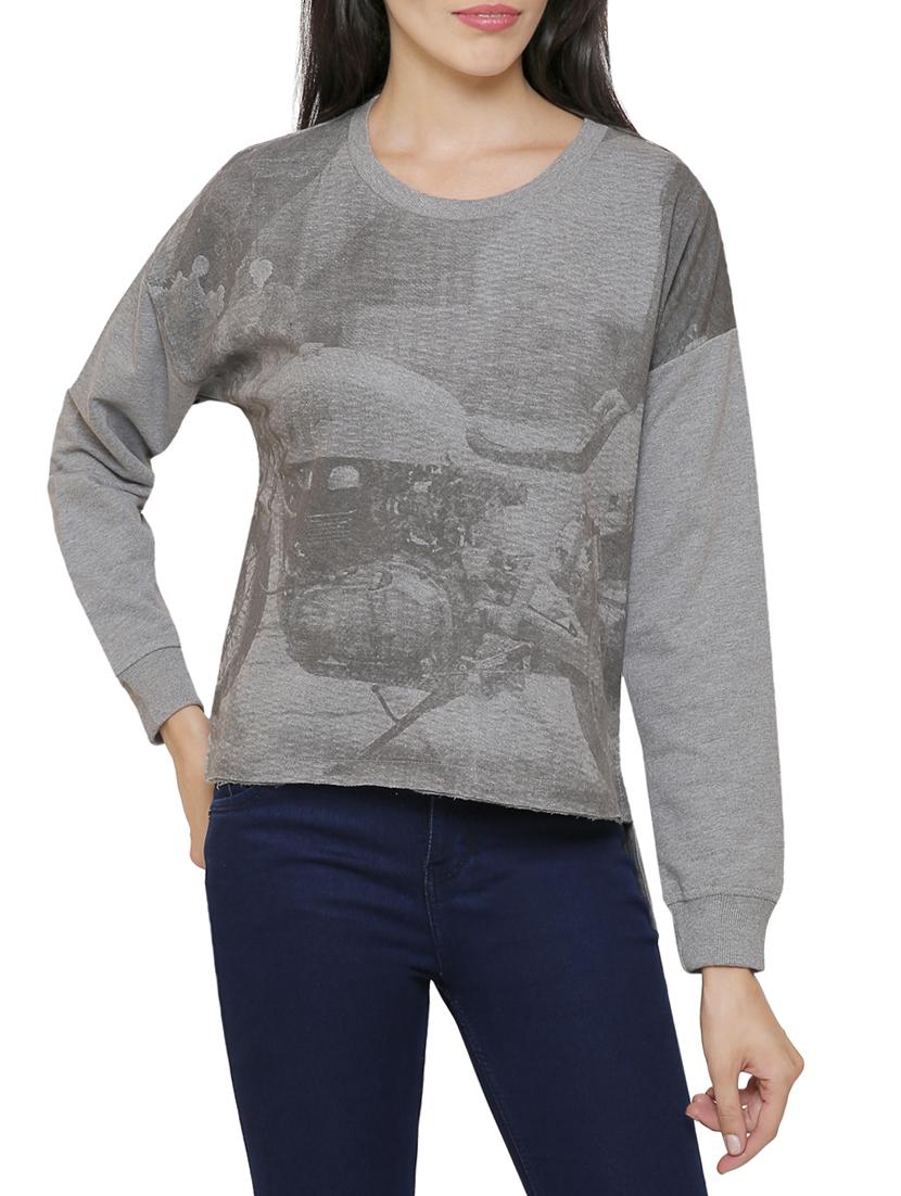 grey cotton high low sweatshirt - 14221218 - Zoom Image - 1