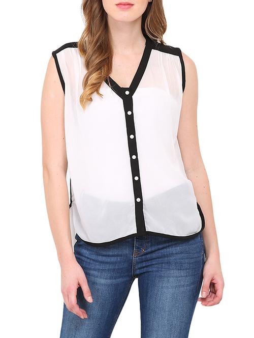 white poly georgette casual top - 14221845 - Standard Image - 1