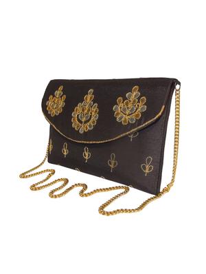 black faux silk ethnic clutch - 14222482 - Standard Image - 4