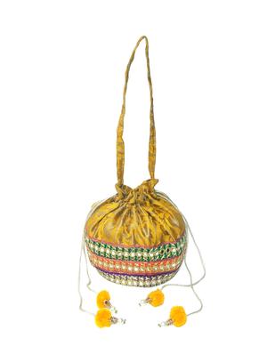 yellow leatherette ethnic potli - 14222490 - Standard Image - 2