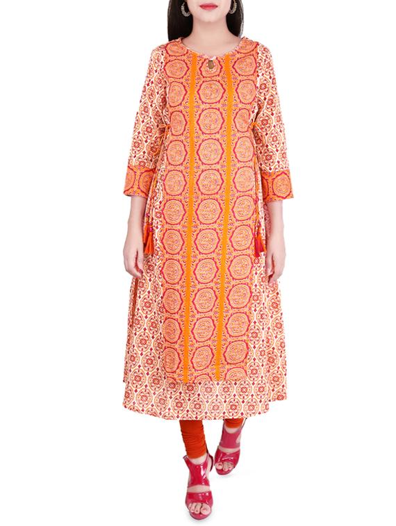 ethnic motifs printed layered kurta - 14222614 - Zoom Image - 1